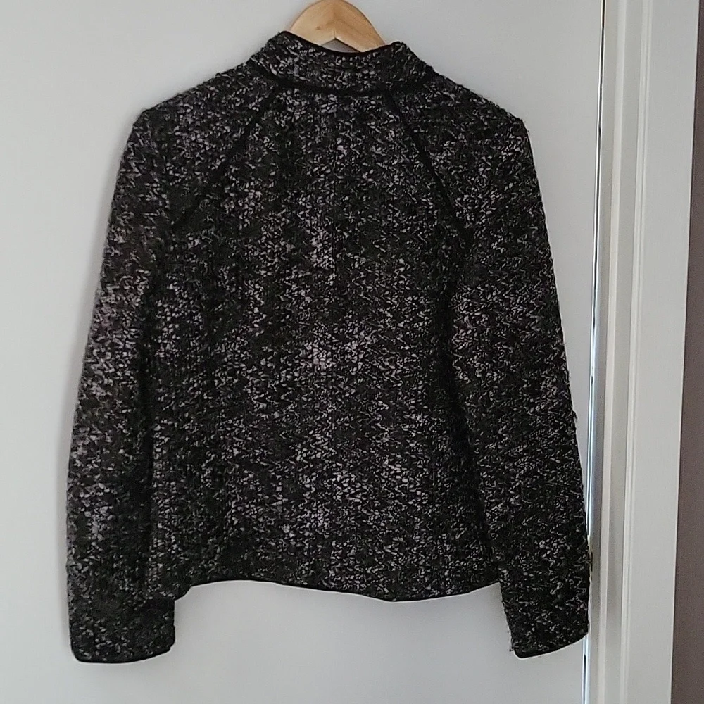 Sandro Sportswear Tweed Boucle Jacket Hidden Button Black  White Mockneck Funnel - Picture 10 of 14